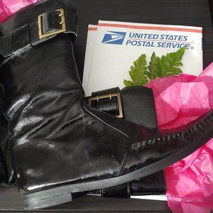 Celini Vintage Black Patent Leather Side Zip Boots